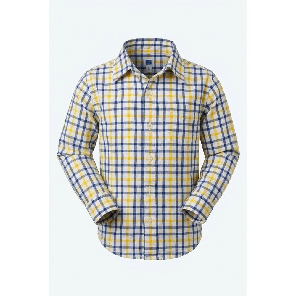 Janie and Jack Boys Blue Yellow Plaid Button Down Shirt Long Sleeve Size 4